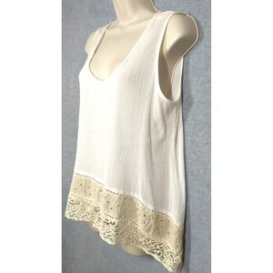 Anthropologie Love Sam Top Tunic L Gauze and Lace White Sleeveless Festival Boho